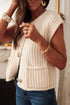 'Ella' Creme Knit Gold Button Sweater Vest - Celes Fashion